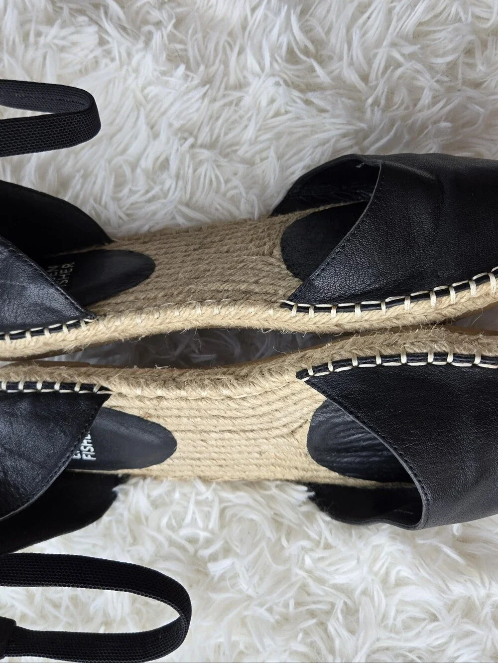 NWOB Eileen Fisher Black Leather Ankle-Strap Espadrille US 10